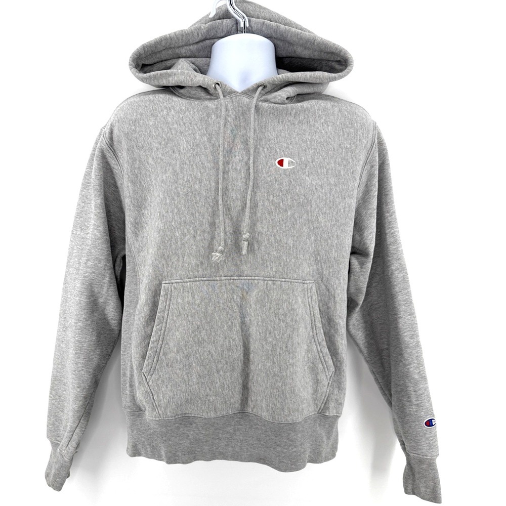 Champion Reverse Weave Hoodie Men M Gray Pullover Embroidered C Logo Sweatshirt